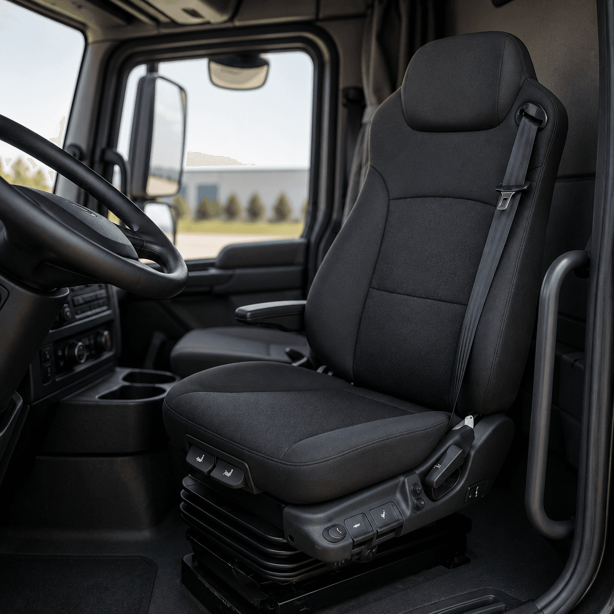 Compatible truck seat installed in the cab of an industrial vehicle