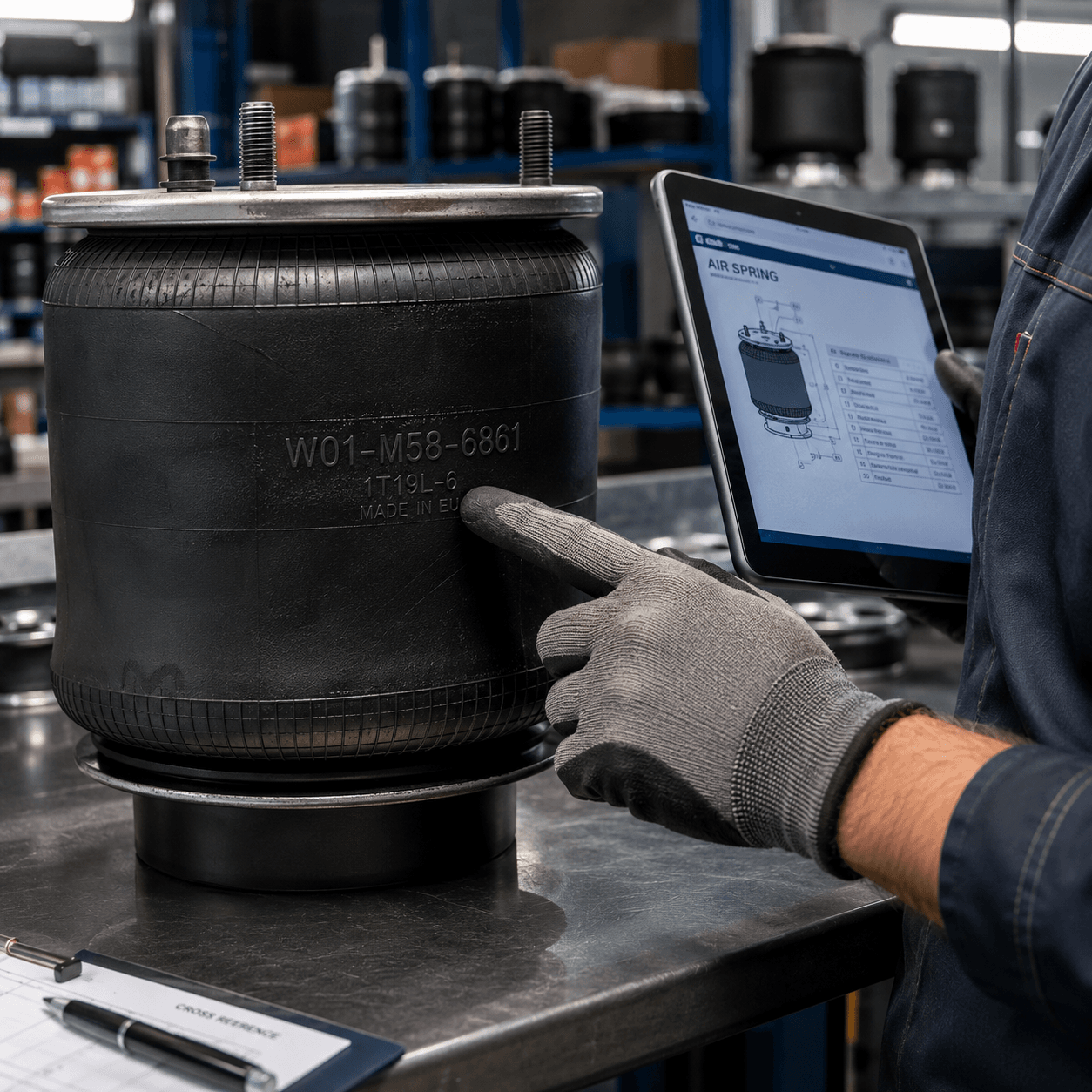 Identification code of a truck air spring when checking the spare part