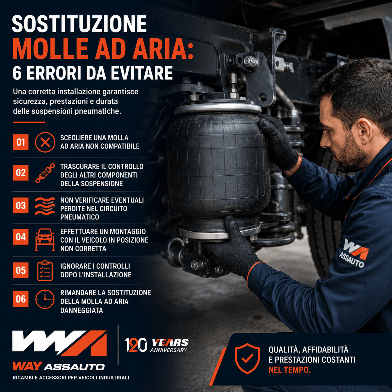 Tecnico durante la sostituzione molle ad aria su un veicolo industriale